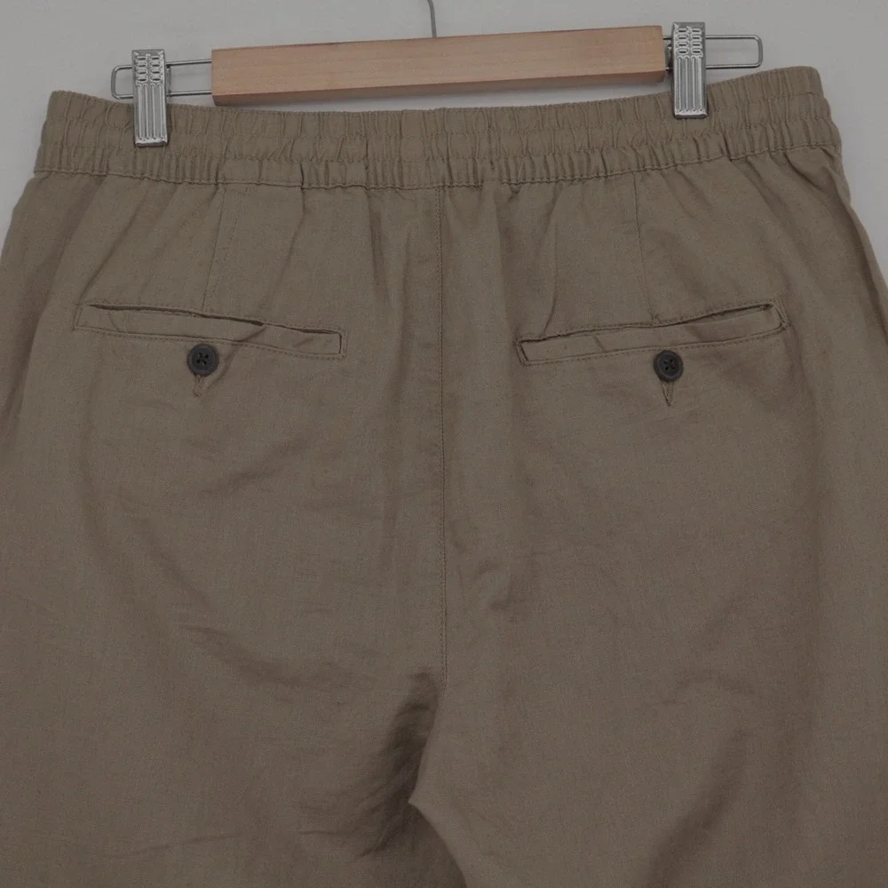 NEW H&M LOGG Womens Size S Khaki Tan Linen Cotton Blend Elastic Waist Pants